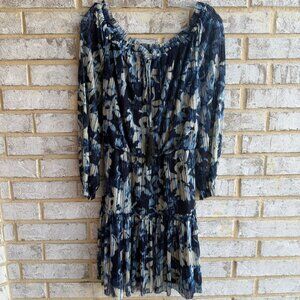 London Time Long Sleeve Off the Shoulder Semi-Sheer Floral Tiered Dress Size 2